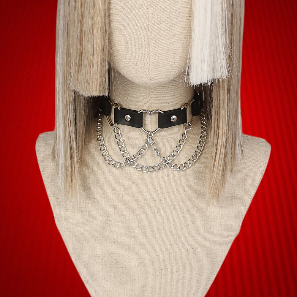 Punk Individuality Sweet Cool Harajuku Rock and roll Fashion Night club Peach heart Love-heart shape Chain Cortex Choker Pendant