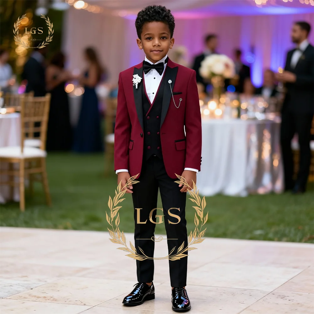 

Stylish Boys' 3 - Piece Suit: Black Satin Peak Lapel Blazer, Vest & Pants for Proms, Evening Parties, Special Occasions