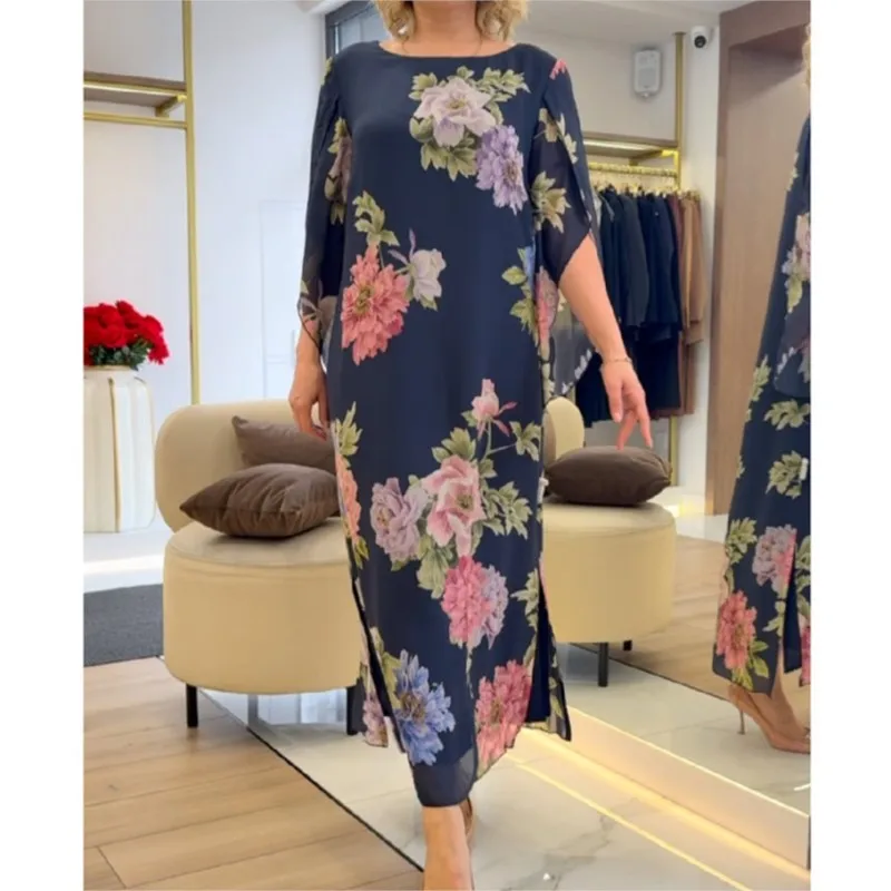 

New Fashion Dress Nightgown Summer Women's Printed O-neck Short Sleeve Ankle Length Loose Casual Plus Size Dresses Robe 2026