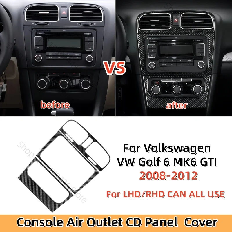 

For Volkswagen Golf 6 Gti R MK6 2008-2012 Carbon Fiber Auto Central Control CD Panel Frame Decoration Stickers Car Accessories