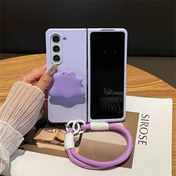 Cartoon 3D Purple Ghost Bracket Hand Strap Phone Case for Samsung Galaxy Z Fold 6 ZFold7 ZFold5 ZFold 4 3 2 Z Fold SE W25 Cover
