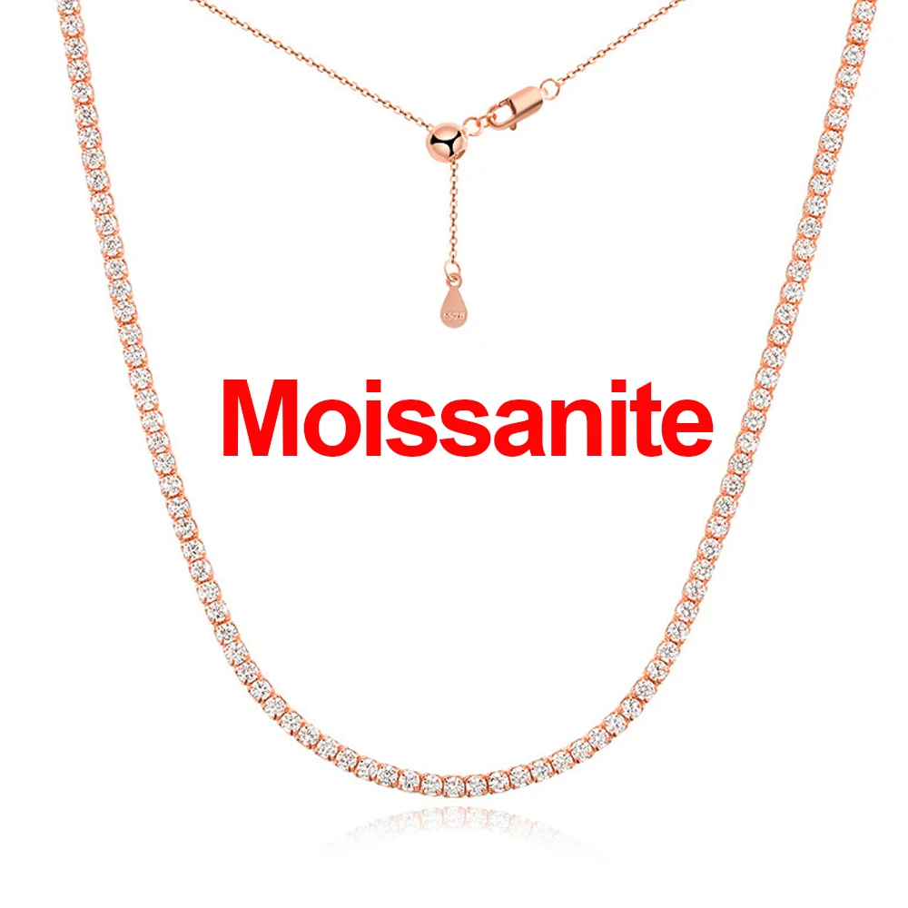 ROBUKF 2mm Moissanit Tennis Halskette für Frauen S925 Silber vergoldet 18K Gold Funkelnde Strass Halsband Kette Hochzeit Schmuck verstellbar 4