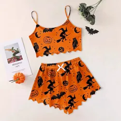 2 PCS Women Pajamas Sleepwear Pajama Set Short-Sleeved Shorts Suit S M L Black Skull Print Ventilate Soft Comfort Funny Fashion