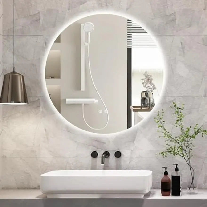 

24 Inch Round LED Bathroom Mirror with Anti-Fog, Dimmable 3-Color Light, Touch Switch, Wall Mounted