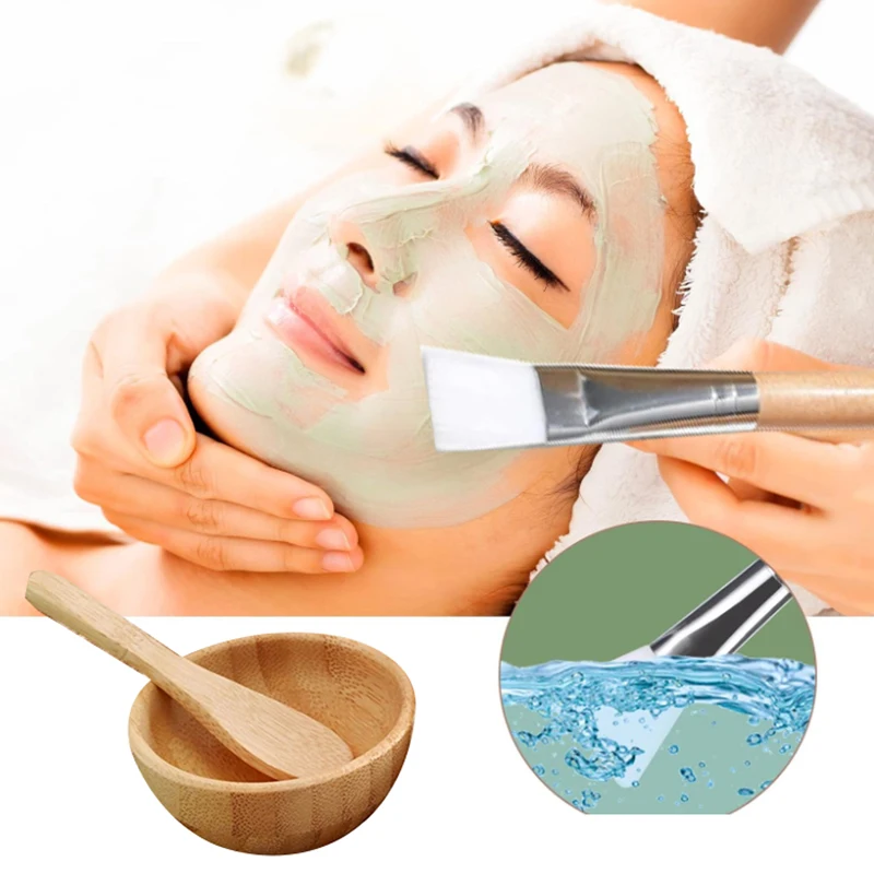 1 مجموعة المرأة سيدة DIY قناع الوجه عدة قناع الوجه وعاء الخيزران خلط عصا ملعقة ملعقة عدة أدوات التجميل الجمال العناية بالبشرة