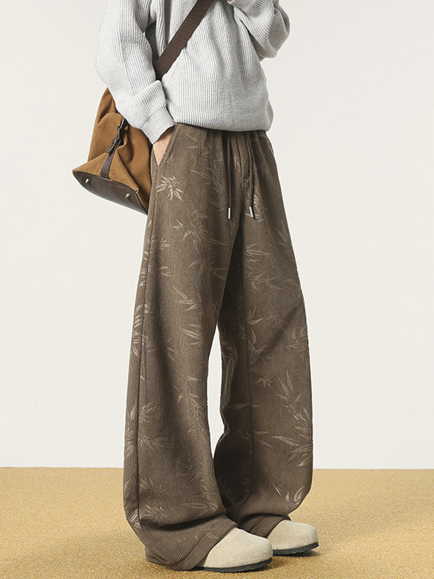 

New Chinese Sle Thiened Fce Lined Loose Straight Leg Casual Pants Men's Velvet Trousers Winter Comfortable Wide Leg Pants