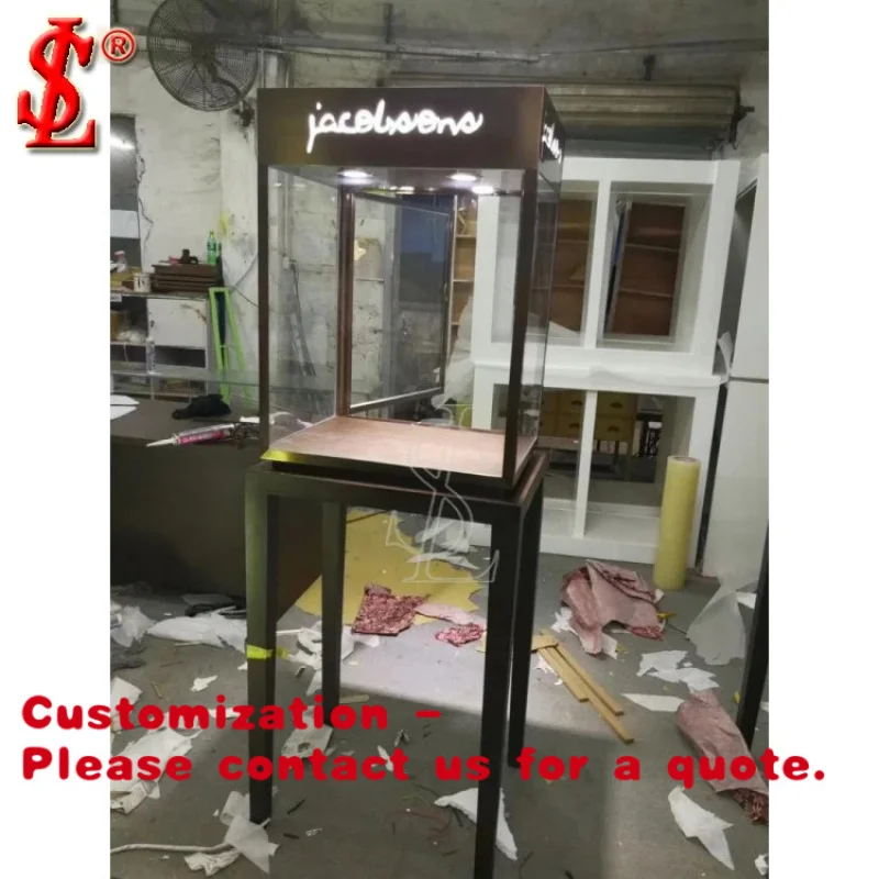 custom.Minimalist LED Lit Recyclable Jewelry Showcase Museum Display Cabinet with Tempered Glass