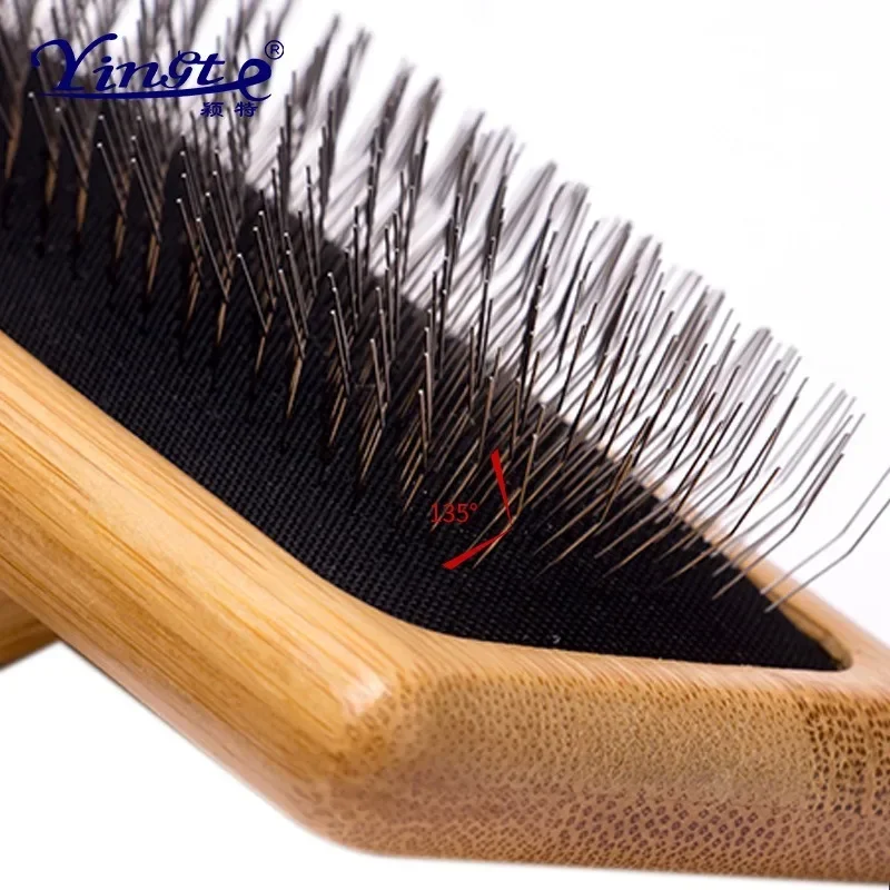 Natural Bamboo Handle Comb and Stainless Steel Hair Brush Dogs Cats Pets Accessories Tools Open Knot Pet Combs Durable Dense