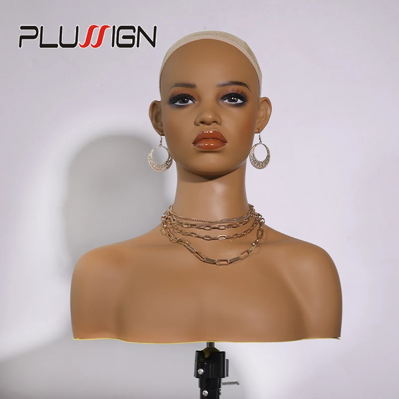 Realistic Female Mannequin Head With Shoulder Full Lips Wig Head Barbie Head For Display Wig African Manikin Head Bust For Wigs