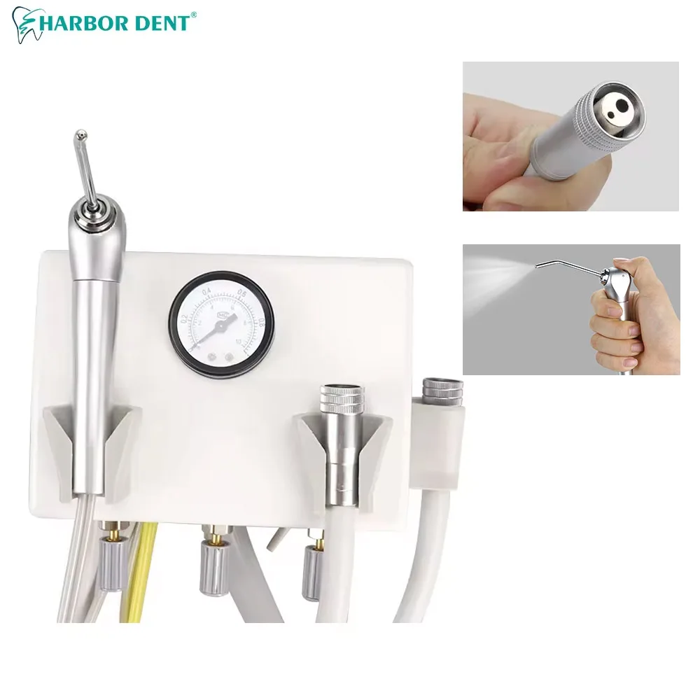 Dental Portable Turbine Unit 3 Way Syringe Foot Pedal 2Holes/4Holes Handpiece Tube Work With Air Compressor Dental Equipment