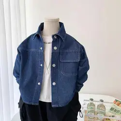 Kids Boys Girls Denim Shirts 2024 New Autumn Winter Outwear Jackets Teenage Casual Cotton Cardigan Blue Jean Blouse Shirts