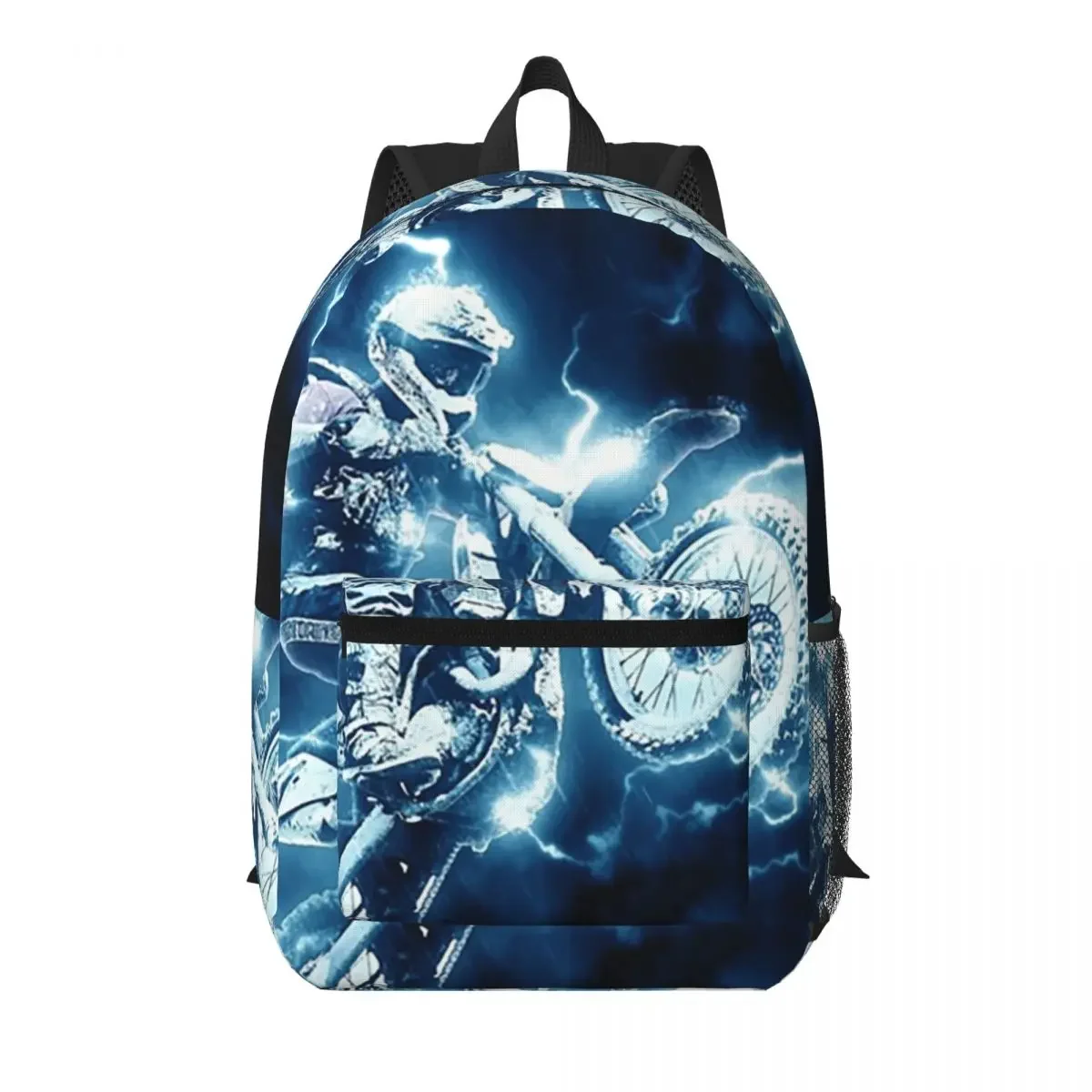 A Motorcycle Rider And Lightning Student Backpack School Bag Hiking Travel Daypack for Men Women Bookbag Shoulder Bags