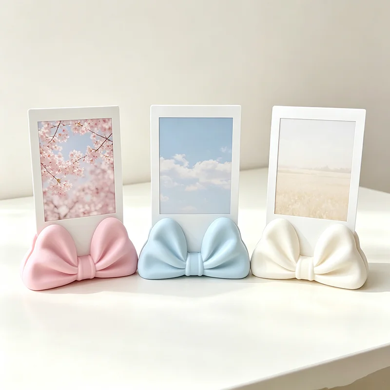 3D Printed Bow Shape Photo Holder Polaroid Mini Card Display Stand Macaron Color Desktop Picture Stand