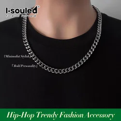 Men's Titanium 10.5mm Curb Chain Necklace Polished Silver Color Jewelry Accessory