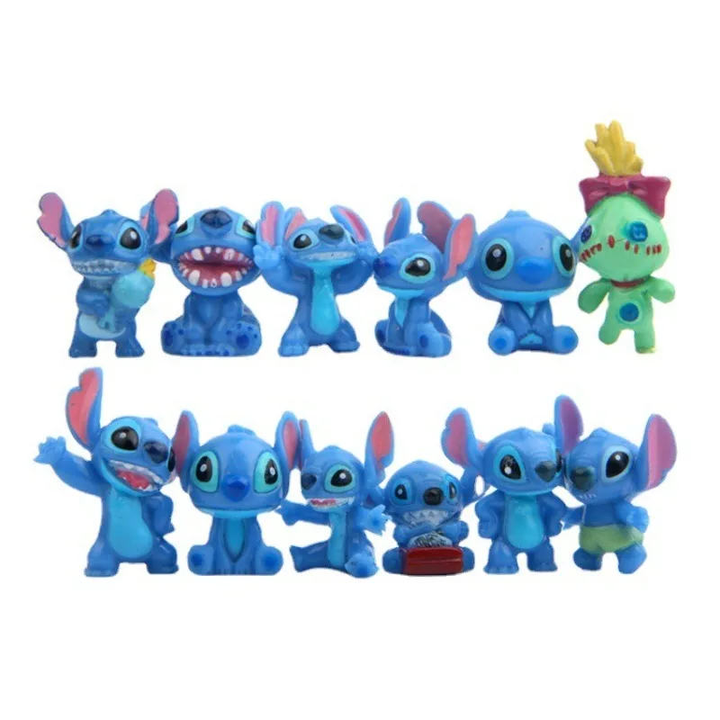 12pcs Mini Disney Lilo&Stitch Decoration Doll Anime Action Figure Toy Q Figural Car Desk Decoration Model Children Birthday Gift