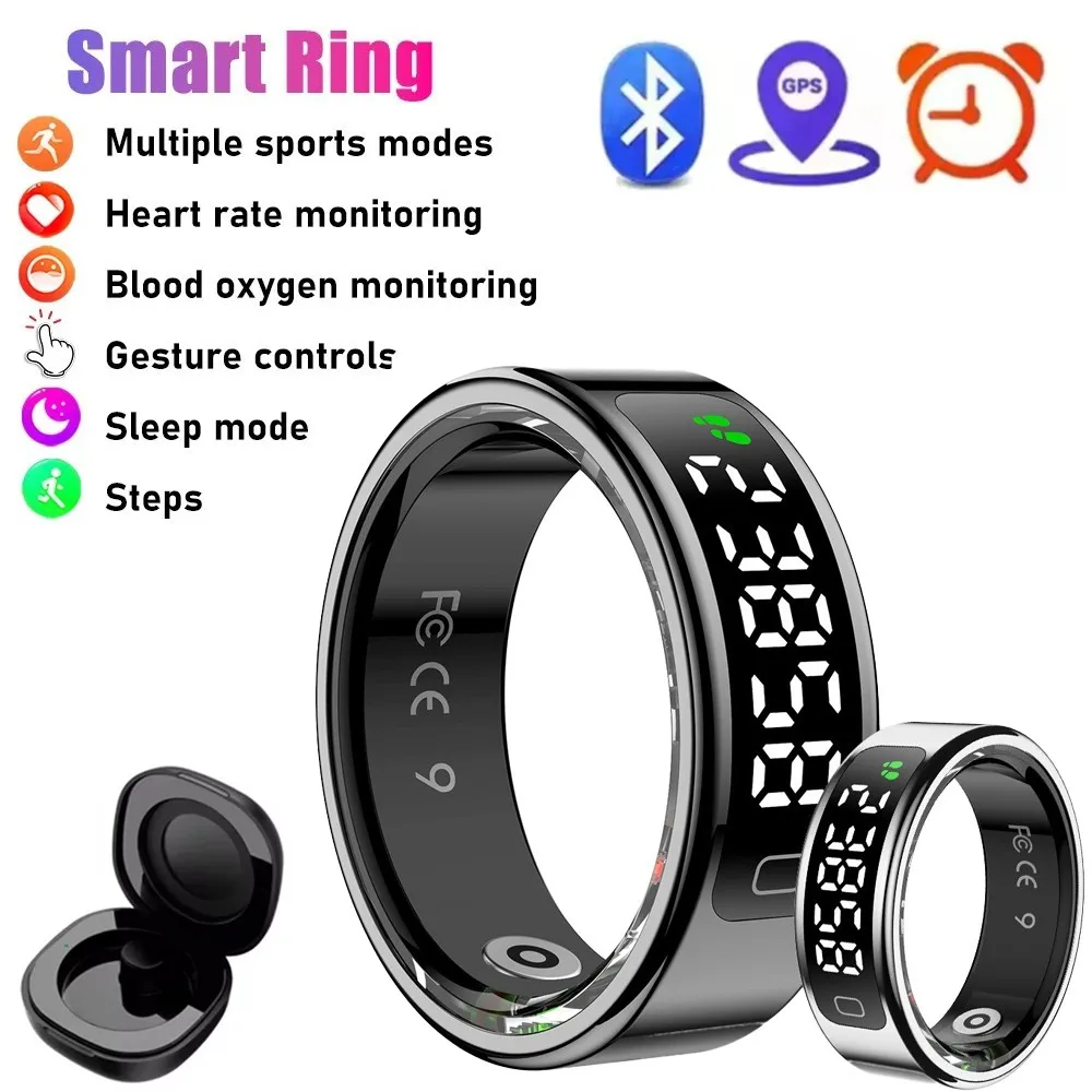 

Для Xiaomi Smart Ring Мужчины Женщины Светодиодный экран Мониторинг сердечного ритма и кислорода в крови 1ATM Водонепроницаемый Мультиспортивные режимы