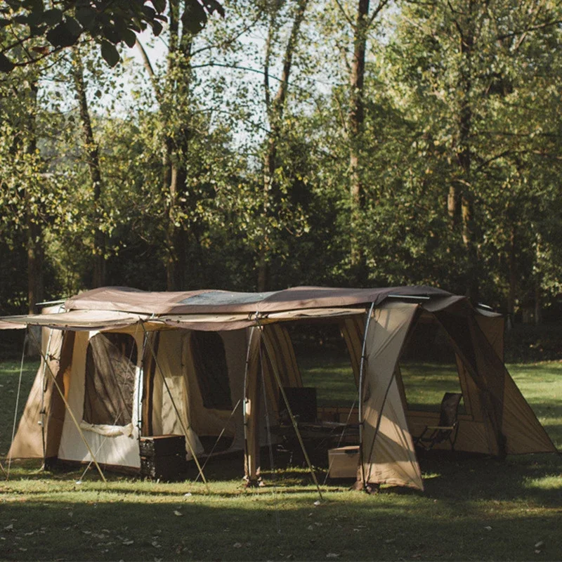 2022 Large Tunnel Tent Outdoor Double-layer Thickening Rainstorm Pole Multi-person Camping Family Tent