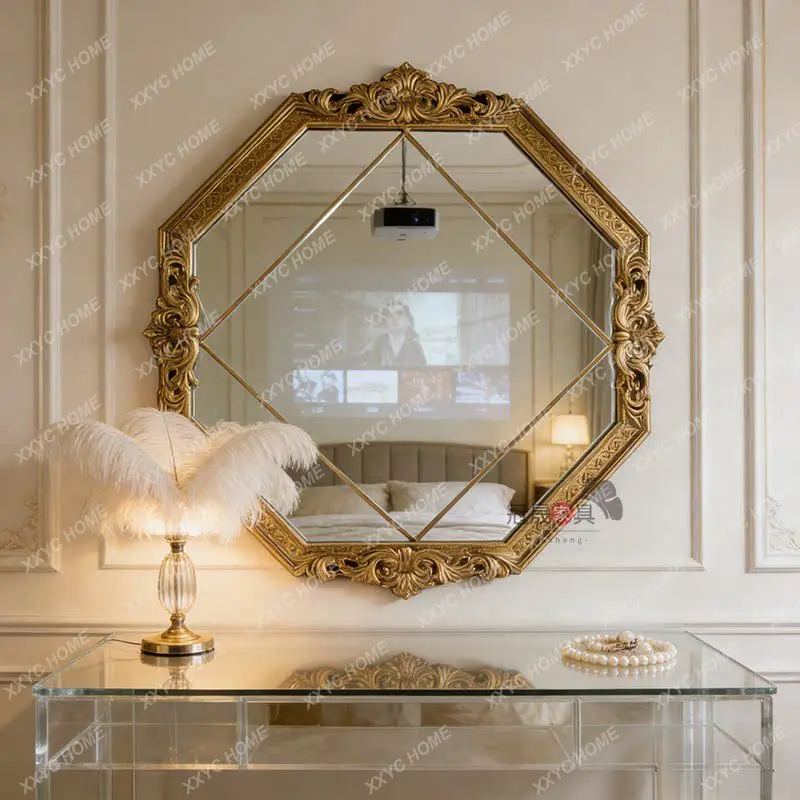 SS  retro wall-mounted entrance fireplace carved decorative mirror villa bedroom dressing mirror