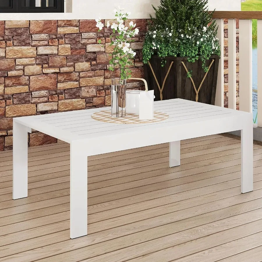 All-Weather Aluminum Outdoor Coffee Table Modern Rectangle Patio Table White