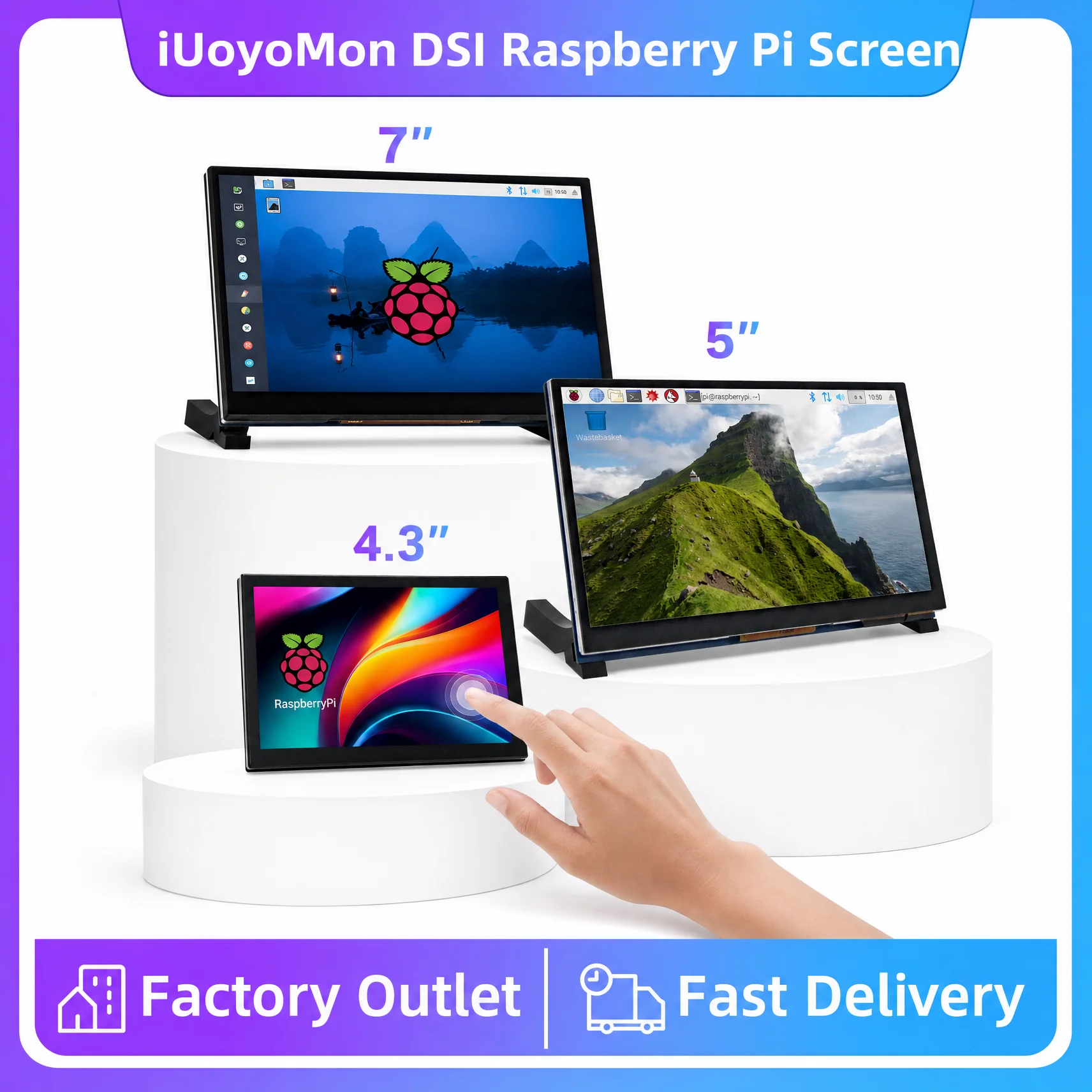 IUoYoMon 4.3/5/7 Inch DSI LCD Display for Raspberry Pi 5 4B 3B+ 3A+ 3B 2B B+ A+ IPS Capacitive Touch Screen Monitor 800X480