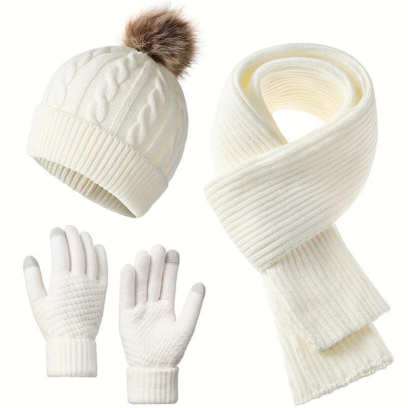 Warm Winter 3pcs Set - Hat, Scarf & Gloves. Soft & Comfortable. Perfect for Commuting, Shopping & Outdoor Activities.