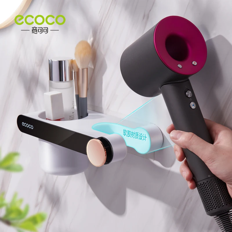 ECOCO Hands Free Hair Dryer Holder Free Punching For Hair Dryer Placement Rack Bathroom Organizer Storage Rack Dryer Hanger