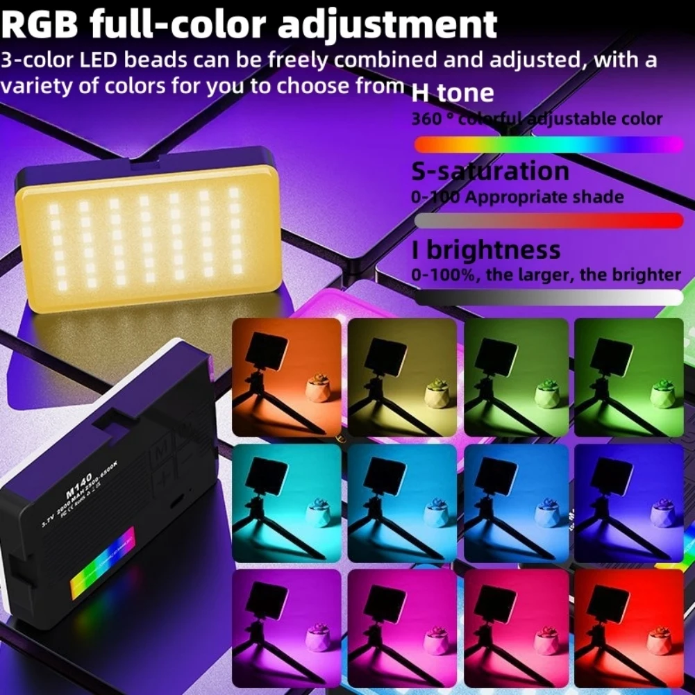 Full Color LED Selfie Light Clip, Luz de Vídeo, Luz de Preenchimento Recarregável, Brilho Ajustável para Maquiagem Vlog, 1 ABS, 2000mAh