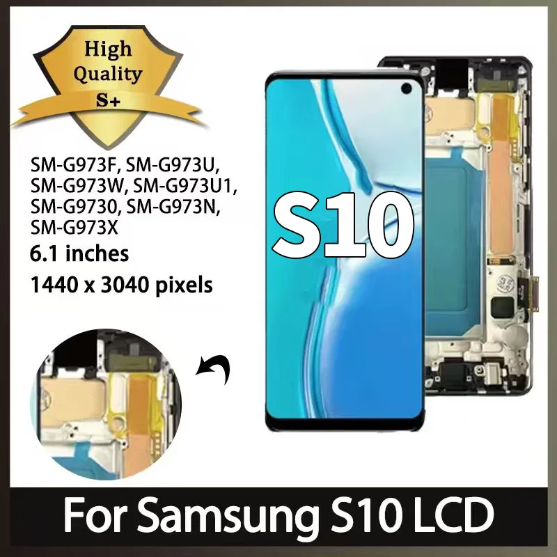 SM-G973F/DS G973U Premium Lcd For Samsung S10 Display Touch Screen Digitizer Panel Assembly  G973 Lcd With Frame