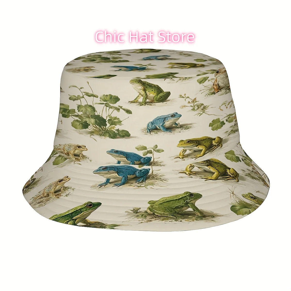 ()1pcs Interesting frog pattern (3) Printed fisherman hat suitable for both men and women, stylish sun hat with fun personality,