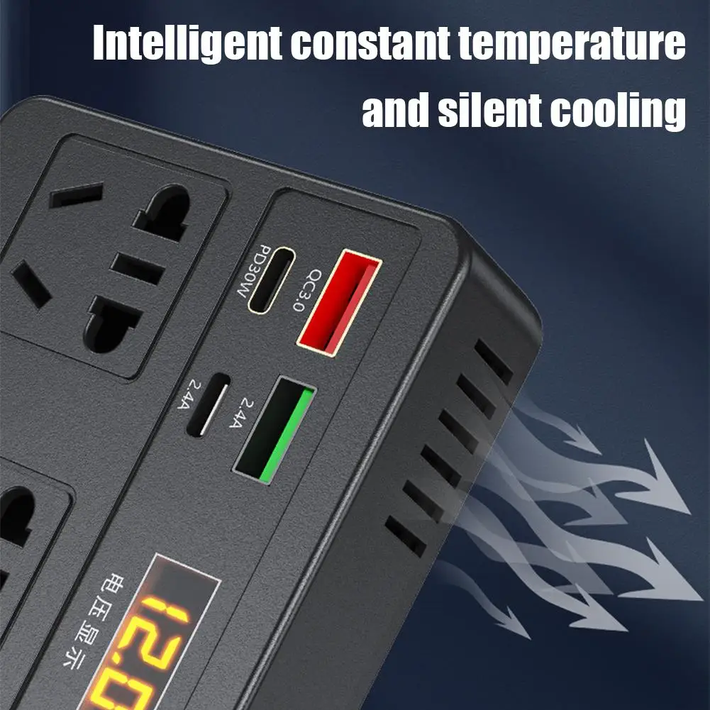 12V/24V Car Inverter 200W DC To AC 220V With Converter Switch QC 3.0 USB/PD/Type-C Chargers Power Adapter Voltage Detection Tool