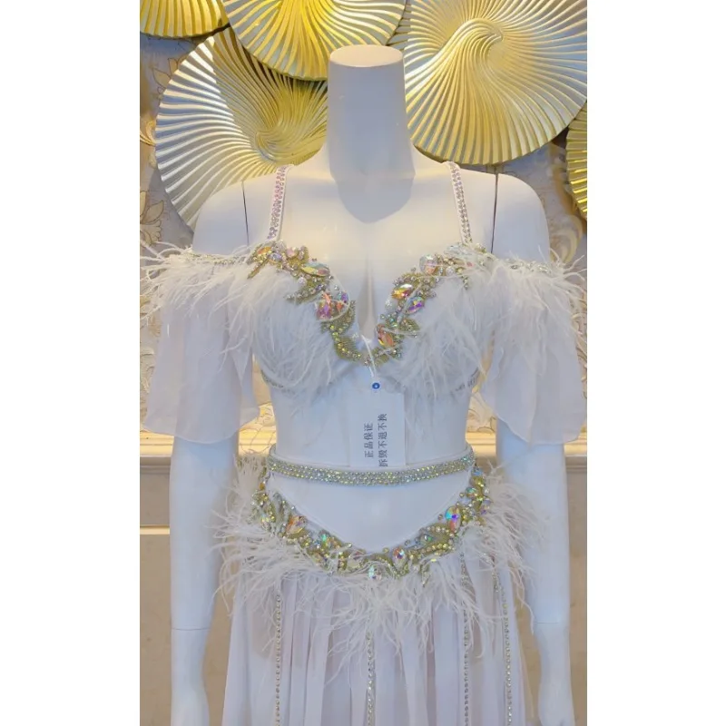 Vestido de dança moderno personalizado, novos trajes de dança do ventre, saia grande de balanço, conjunto de competição de performance, sutiã branco, saia ans