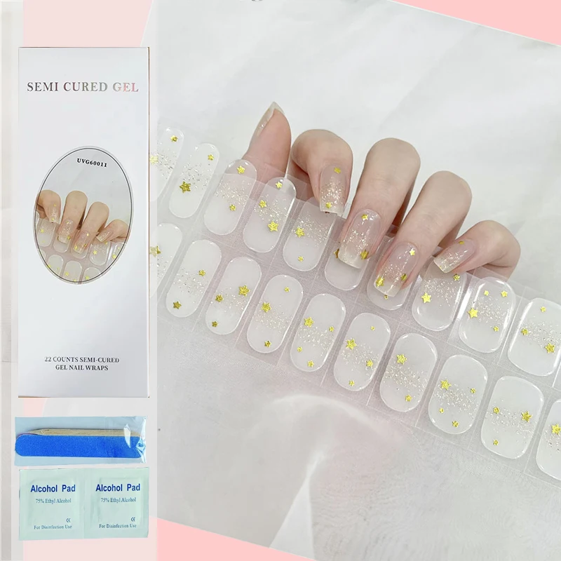 22Tips Nude Semi-Cured Gel Nagel Patch Slider Lijm Waterdichte Langdurige Gel Strips Volledige Cover Nagelsticker Uv Lamp Nodig