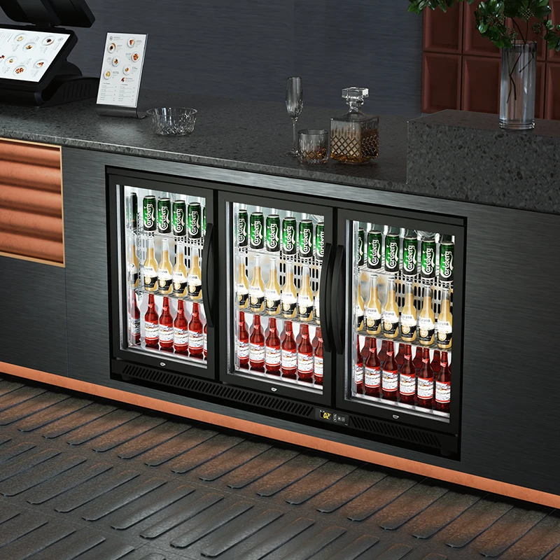 4 Door Counter Mini Bar Refrigerator Air Cooling Glass Fridge 2 Shelves Single Temperature for Bar Kitchen Beverage Store