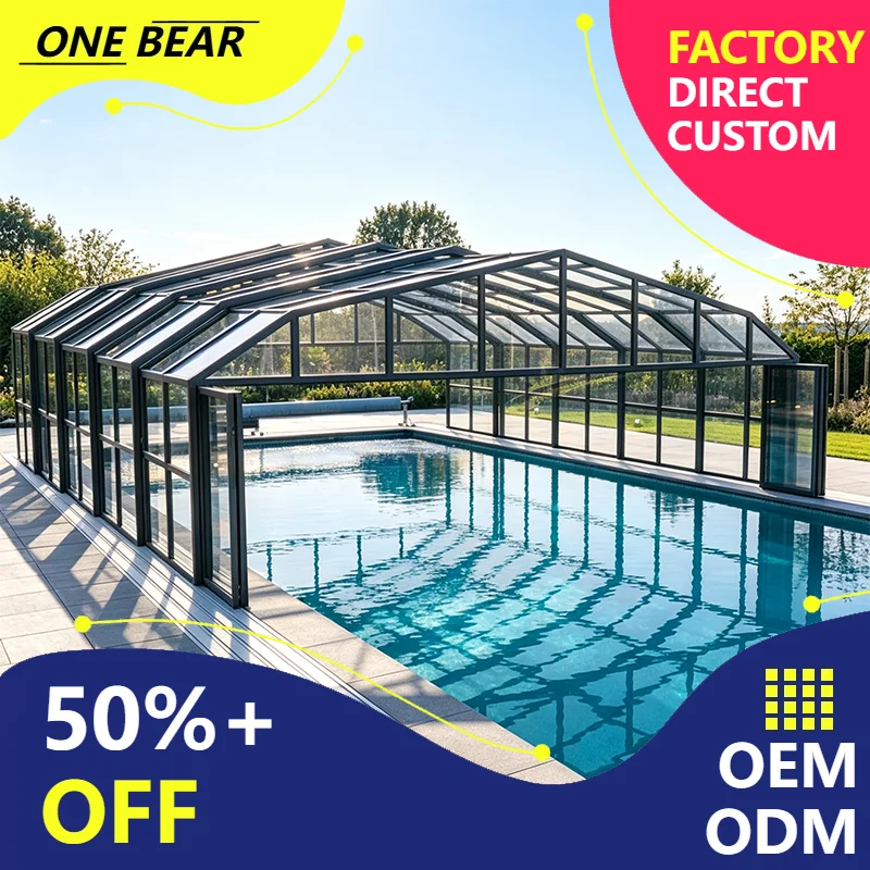 Custom Size Aluminum Swimming Pool Enclosure Telescopic Reinforced Wind Frost Resistant Outdoor Villa Courtyard Pool Cover Roof