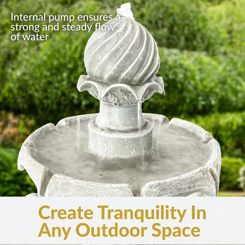 35 2 Tier Solar Water Fountain 4 hrs Battery Backup White