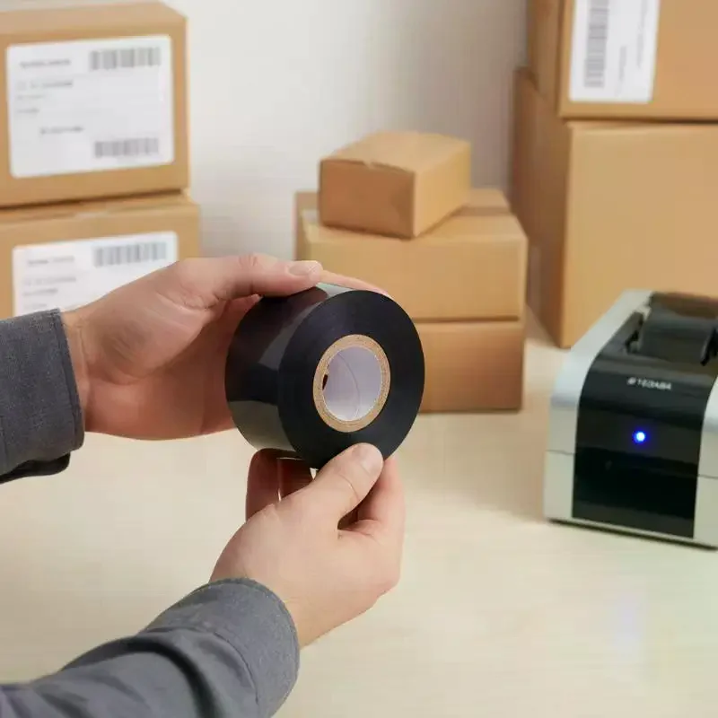 FC2 30mm*100m Black Thermal Printing Ribbon For Stamping Machine Printer Ink Heat Transfer Tape Production Date Printing