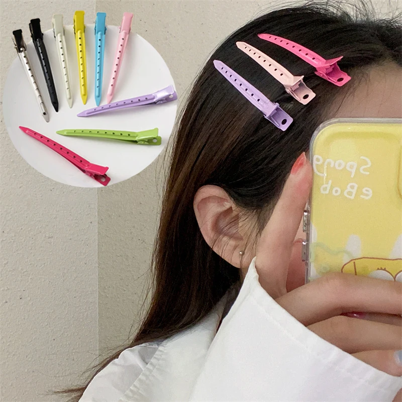 Clip de pico de pato de Metal pintado con aerosol de Color, horquilla rizada para mujer, Clips de peinado largo, herramienta esponjosa de raíz de cabello, pasador de Clip