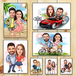Custom Wedding Couple Cartoon Portrait Poster Personalized Wedding Cartoon Portrait Print Canvas Painting Gift for Couple Art