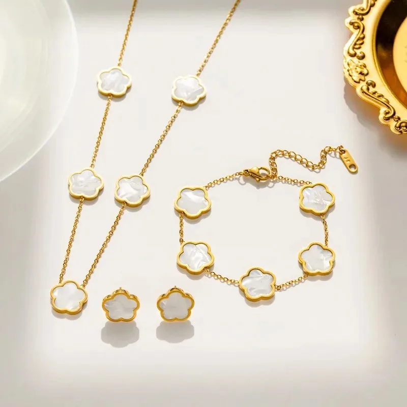 1/2/3Pcs Lucky Clover 18K Gold Plated Clover Necklace Bracelet Earring for Women, Fashion Cute Simple Jewelry Sets