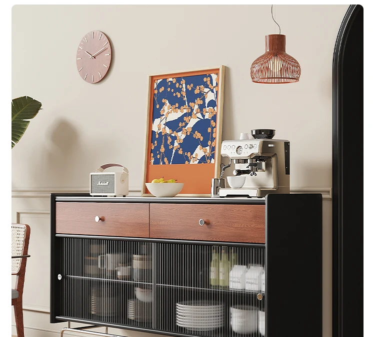 

N Nordic Retro Color Matching Multi-Functional Solid Wood Sideboard Cabinet