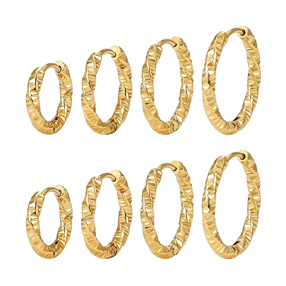 FINE4U Brincos de Argola Torcidos com Fecho Clicker – Delicados e Brilhantes em Aço Inoxidável (Modelo Huggie) – Hipoalergênicos – Ideais para Piercing de Cartilagem e Hélice