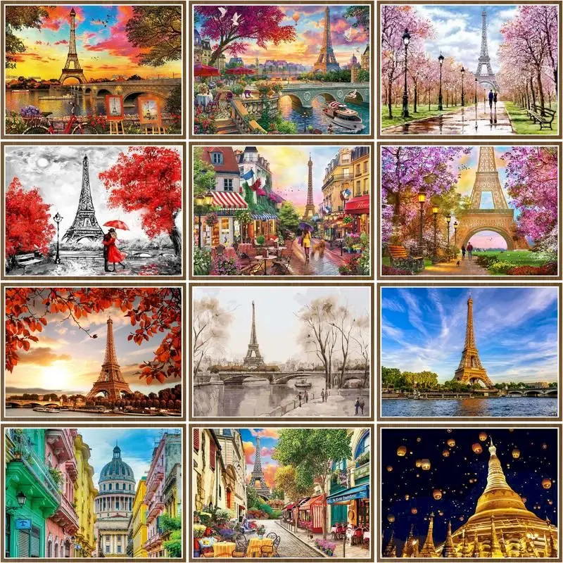 

CHENISTORY Paint By Number Eiffel Tower Scenery Drawing On Canvas Handpainted Gift Diy Pictures By Number City Kits Home Decor