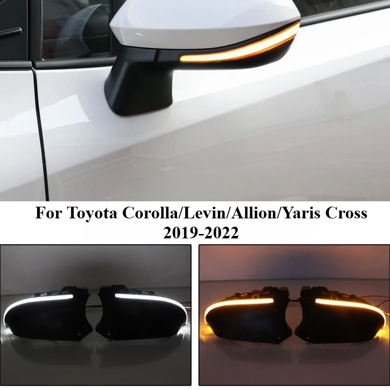 

For Toyota Corolla/Levin/Allion/Yaris Cross 2019-2022 2pcs Car Rearview Mirror Cover Side Wing Lights DRL Dynamic Turn Signal