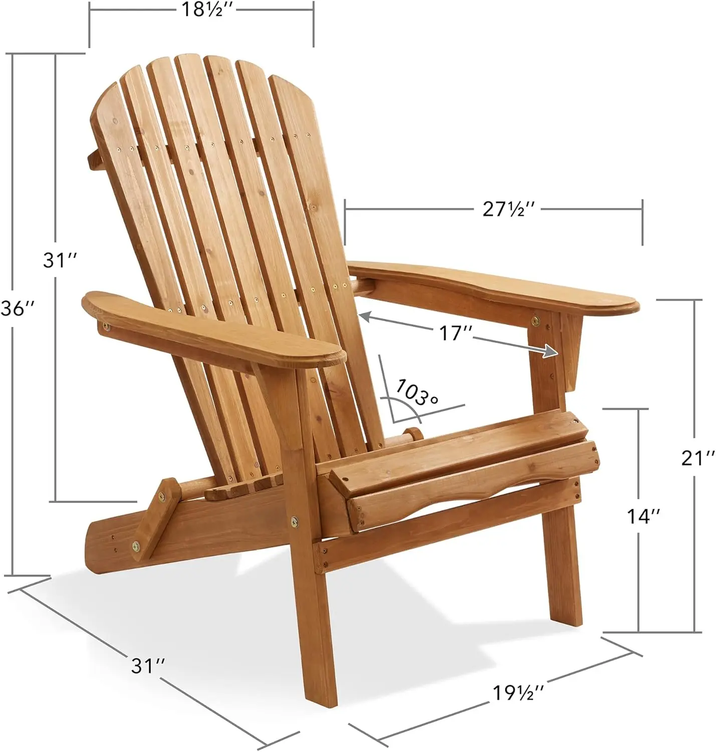 Casafield Folding Adirondack Chair, Set Of 4 Cedar Wood Outdoor Fire Pit Lounge Chairs For Patio, Deck, Yard, Lawn And Garden