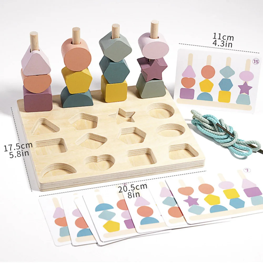 Juguetes de madera Montessori para niños, formas de colores a juego con juego de rompecabezas, cognición de colores con cuentas, juguetes educativos, regalo para niños