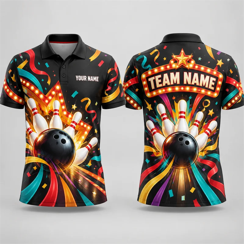 Custom Bowling Polo Shirt Personalized Name Team Name Graphic Print Short Sleeve Jersey League Tournament Sports Team Uniform