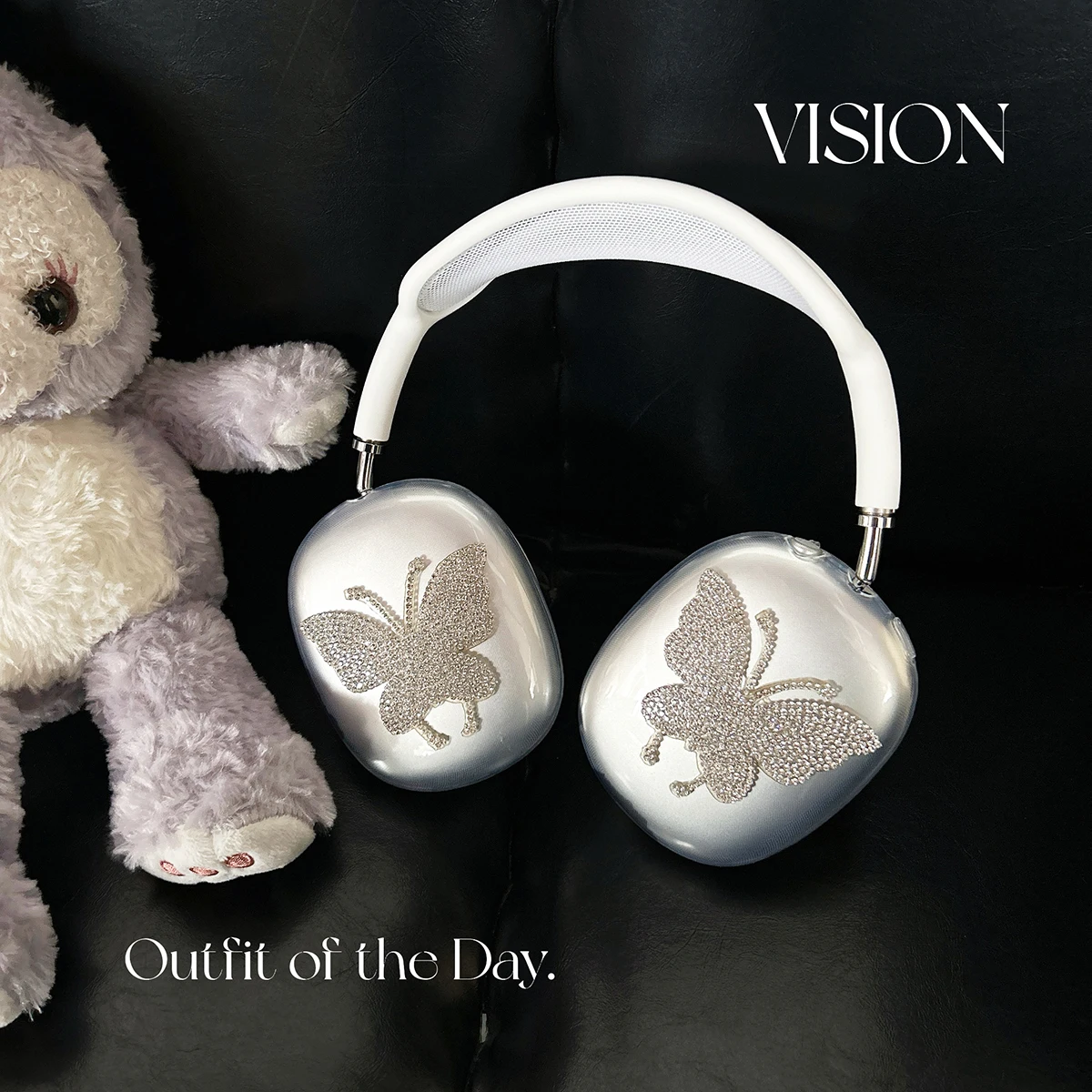 

Korea Luxury Silver Butterfly Plating Headphone Cover For AirPods Max Hot Girl Gift Shockproof Protective Earphone Sheel Case