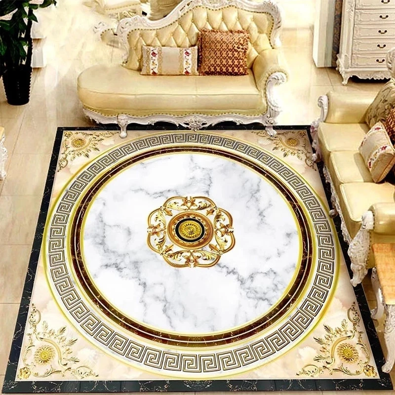 Customized Self-Adhesive Wallpaper 3D Golden Pattern Jazz White Palace Marble Floor Mural Living Room Hotel Luxury Tiles photo
