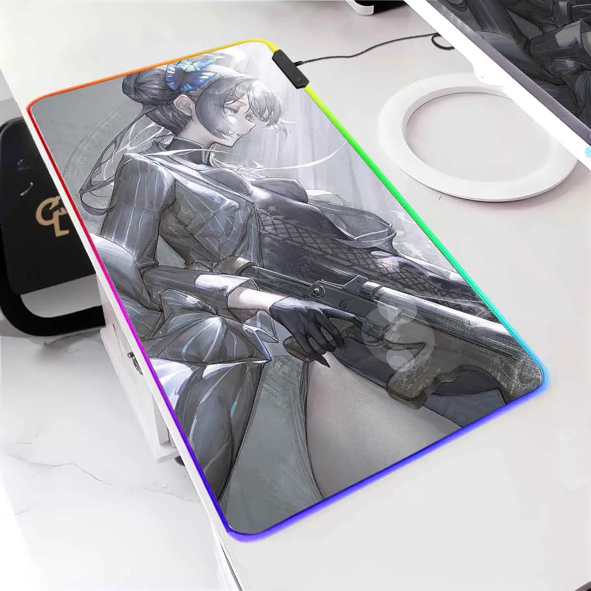 Anime RGB Backlit Mouse Pad Kisaki Ryuu Mouse Mat Blue Archive LED Large Mouse Pad Non-Slip Keyboard Mat Desktop Accessories