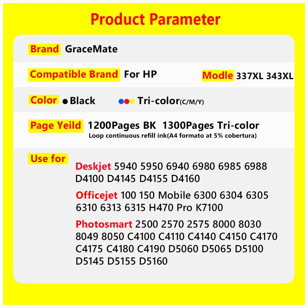 Refillable Ink Cartridge Compatible 337 343XL For HP Deskjet 5940 5950 6940 6980 Photosmart 2500 2570 2575